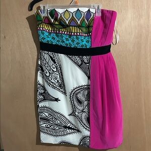 NWT Tibi Strapless 100%Silk Dress with Pink and Black Accents